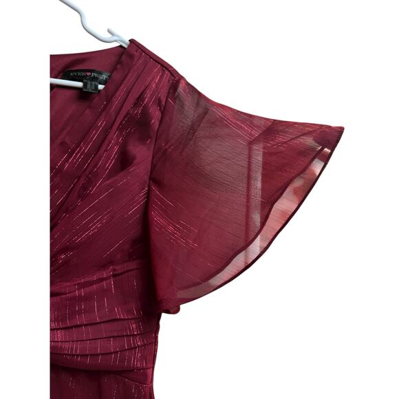 Ever Pretty Metallic Fabric V-Neck A-Line Wedding Guest Dress Ruffled Hem Large - Picture 5 of 10